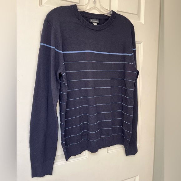 NWOT Tahari Men’s Wool Blend Navy Striped Crewneck Sweater S - Picture 3 of 10